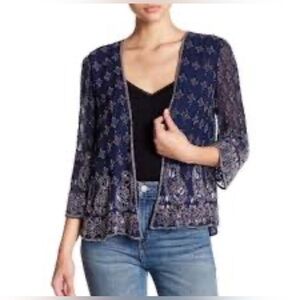 Calypso St. Barth Dapis Silk Embellished Blue Beaded Evening Jacket, Large